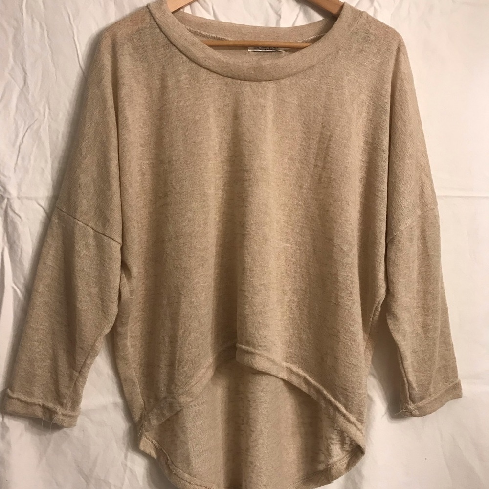 Linen hi/low batwing crew sweater